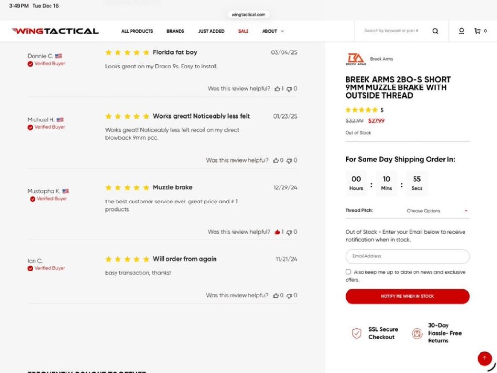 Verified buyer in United States named “Mustapha K.” reviewed a 9MM muzzle brake